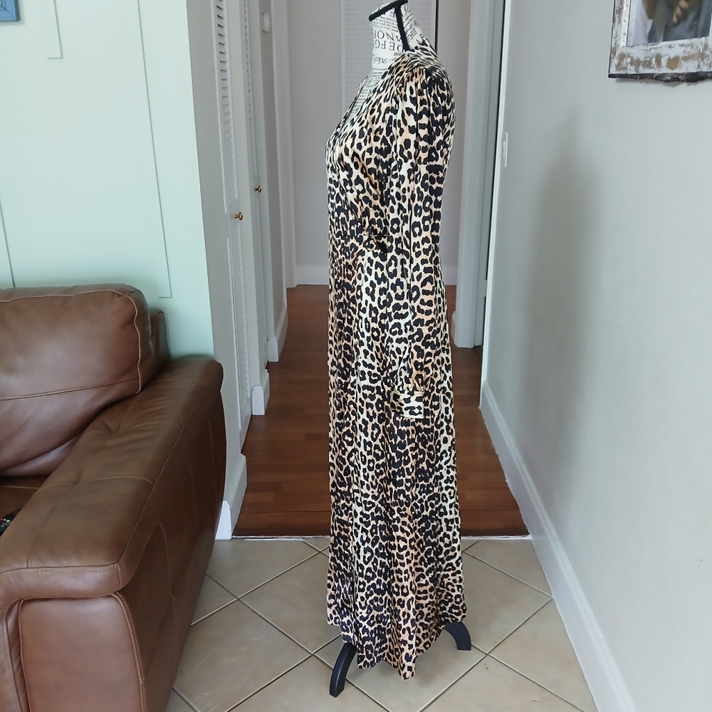 Ganni Silk Leopard Print Wrap Dress - Picture 4 of 9
